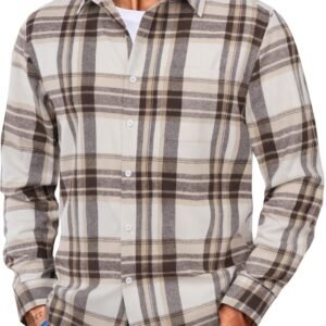 Mens Flannel Shirts Long Sleeve Lightweight Plaid Shirt Casual Button Down Shirts with Pocket