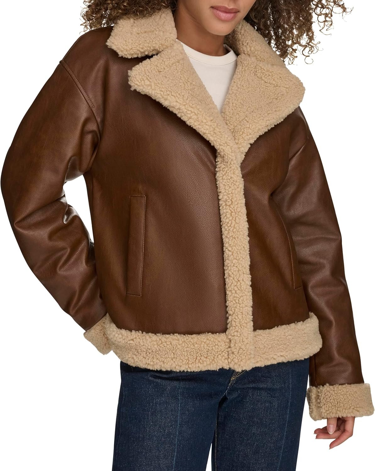 Women Faux Leather Sherpa Lined Moto Jacket