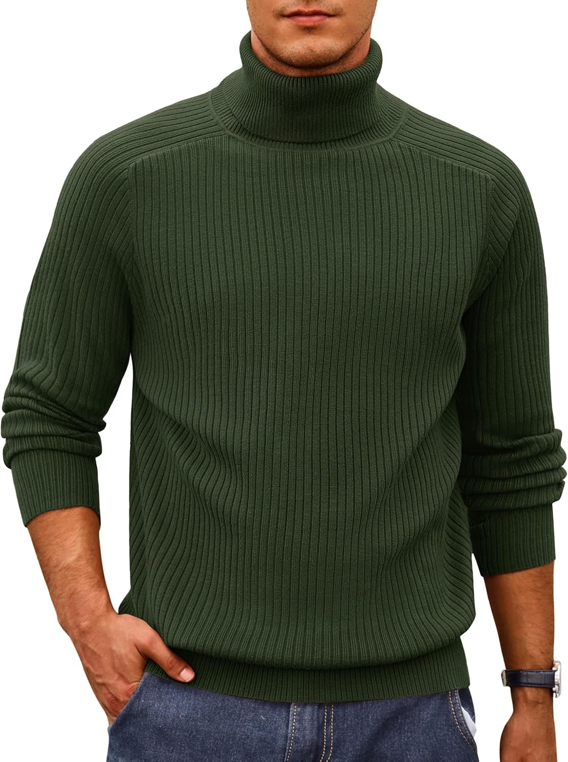 Men's Knit Turtleneck Sweater Ribbed Long Sleeve Solid Pullover Sweater Casual Winter Thermal Sweater Tops - Image 2