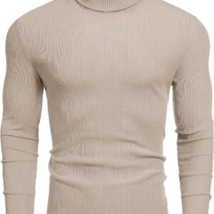 Men's Ribbed Turtleneck Sweater Casual Basic Long Sleeve Knitted Pullover Sweater