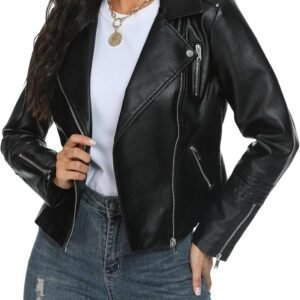 Faux Leather Jacket for Women, Vegan Jackets Moto Biker Motocycle Coat