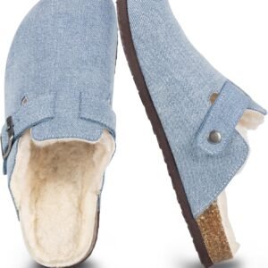 Women's Suede Clogs Slip-On Buckle Slides Leather Mules Cork Footbed Sandals Potato Shoes with Arch Support