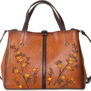 Genuine Leather Satchel for Women Top Handle Bags Handmade  Vintage Embossed Leather Crossbody Handbags  Bag