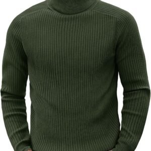 Men's Knit Turtleneck Sweater Ribbed Long Sleeve Solid Pullover Sweater Casual Winter Thermal Sweater Tops
