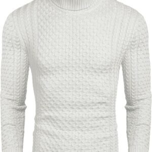 Men's Slim Fit Turtleneck Sweater Casual Knitted Twisted Pullover Solid Sweaters