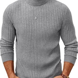 Men's Slim Fit Turtleneck Sweater Casual Ribbed Knitted Pullover Sweaters