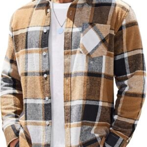 Mens Flannel Shirts Long Sleeve Lightweight Plaid Shirt Casual Button Down Shirts Jacket