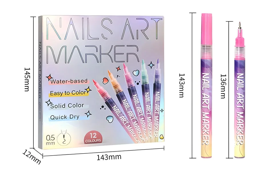 12 Colors Nail Art Pens Set