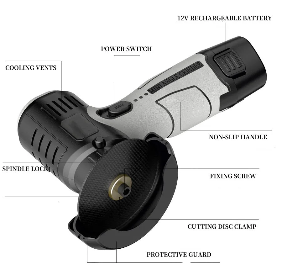 12V Mini Angle Grinder with Cutting Disc