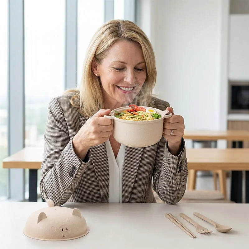 1300ml Instant Noodle Bowl Set with Lid & Cutlery