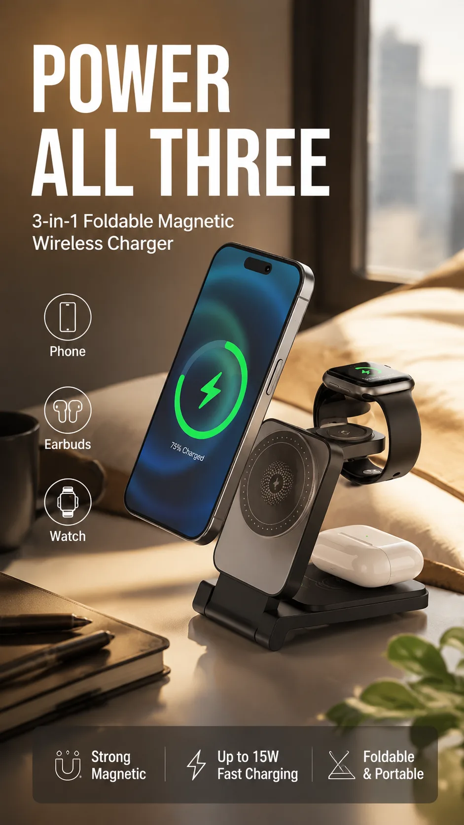 3-in-1 Foldable Magnetic Wireless Charger