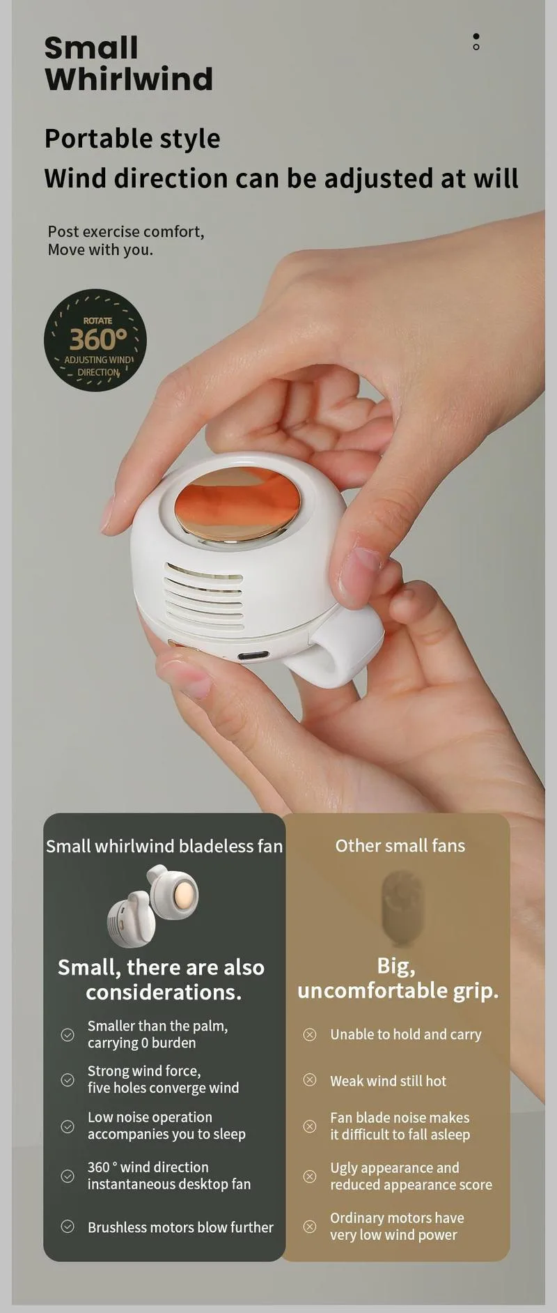 360° Rotatable Portable Mini Clip-on Fan