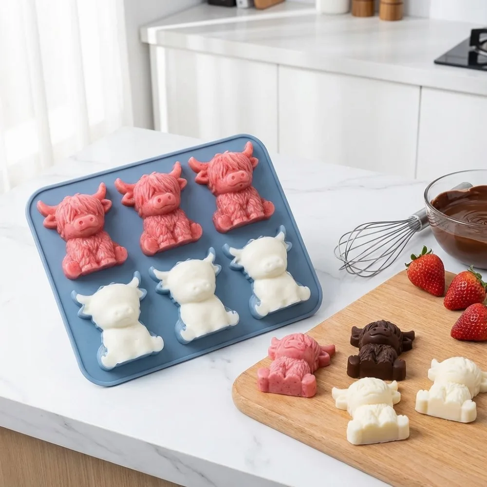 6-Cavity Mini Highland Cow Ice Cube & Dessert Mold
