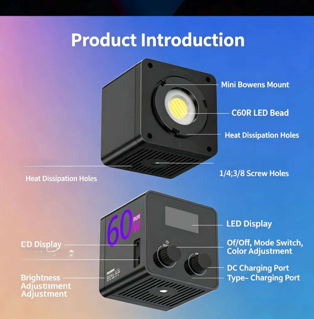 60W Outdoor Handheld Portable RGB Fill Light