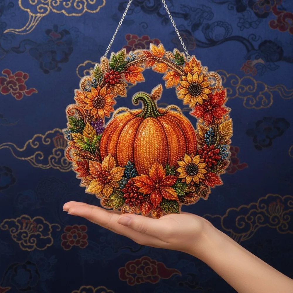 Autumn Pumpkin Diamond-Pattern Hanging Wreath