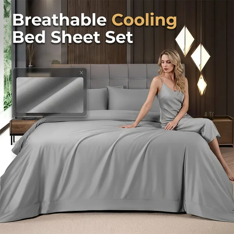 Breathable Solid Color Cooling Bed Sheet Set