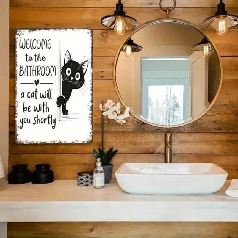 Cute Cat Bathroom Decor Sign
