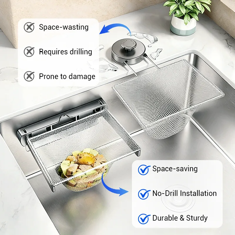 Foldable Sink Strainer Rack with Filter Nets