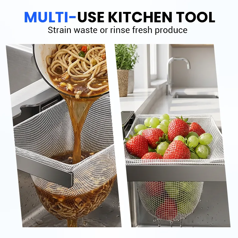 Foldable Sink Strainer Rack with Filter Nets