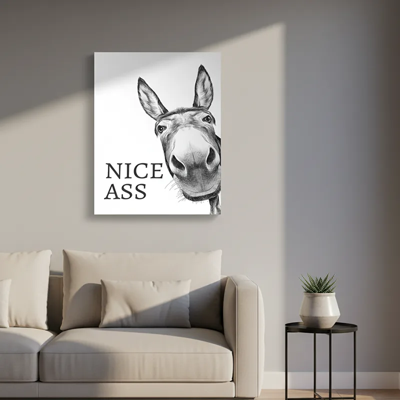 Funny Black and White Donkey Wall Art