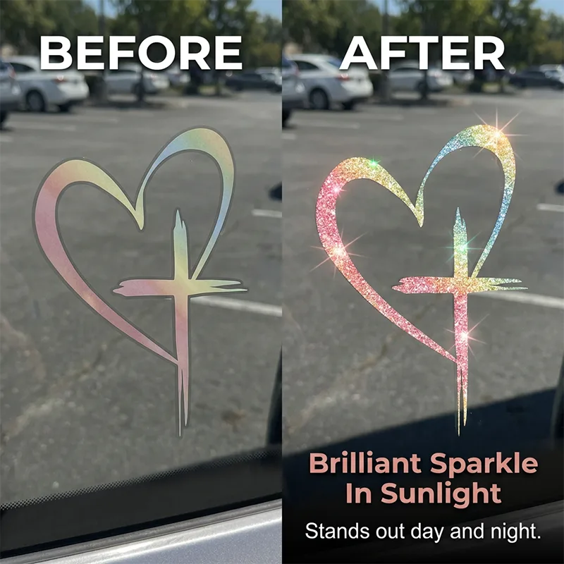 Glitter Heart Cross Car Decal Sticker