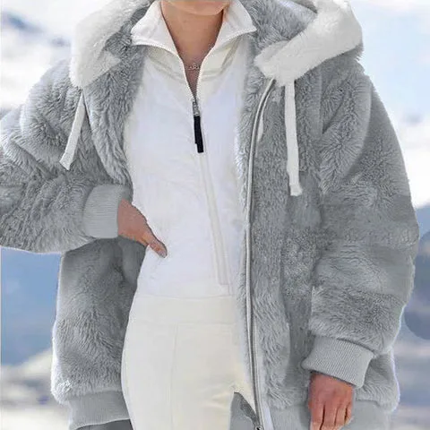 Hooded Fleece Jacket with Shearling Lining