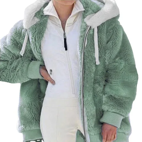 Hooded Fleece Jacket with Shearling Lining