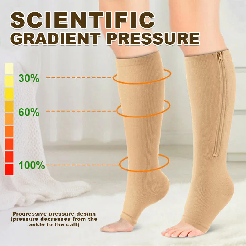 Knee-High Sports Support Socks with Zipper