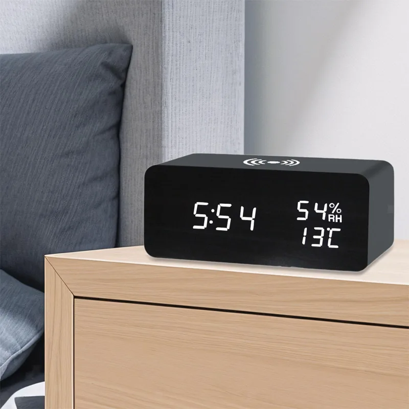LED Digital Alarm Clock with Wireless Charging Station