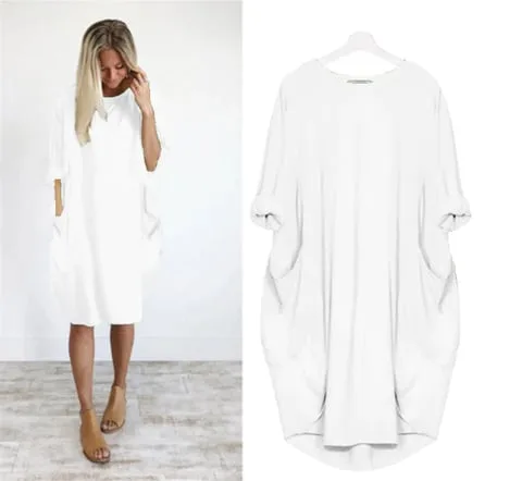 Long Sleeve Casual Loose Pocket Dress