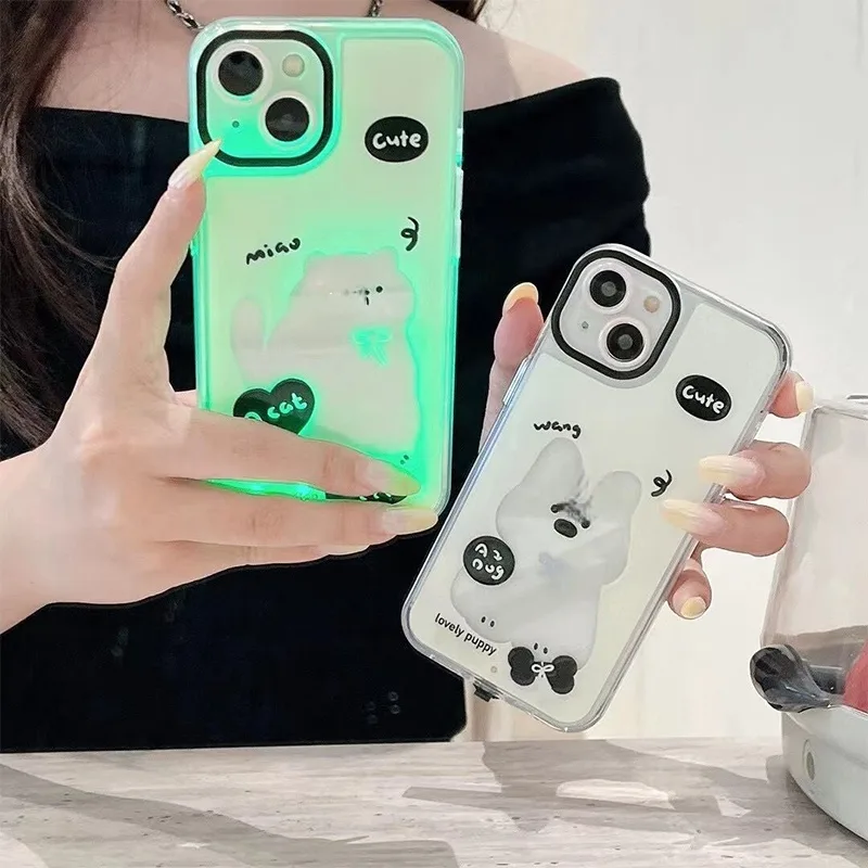 Luminous Cartoon Cat & Dog iPhone Case