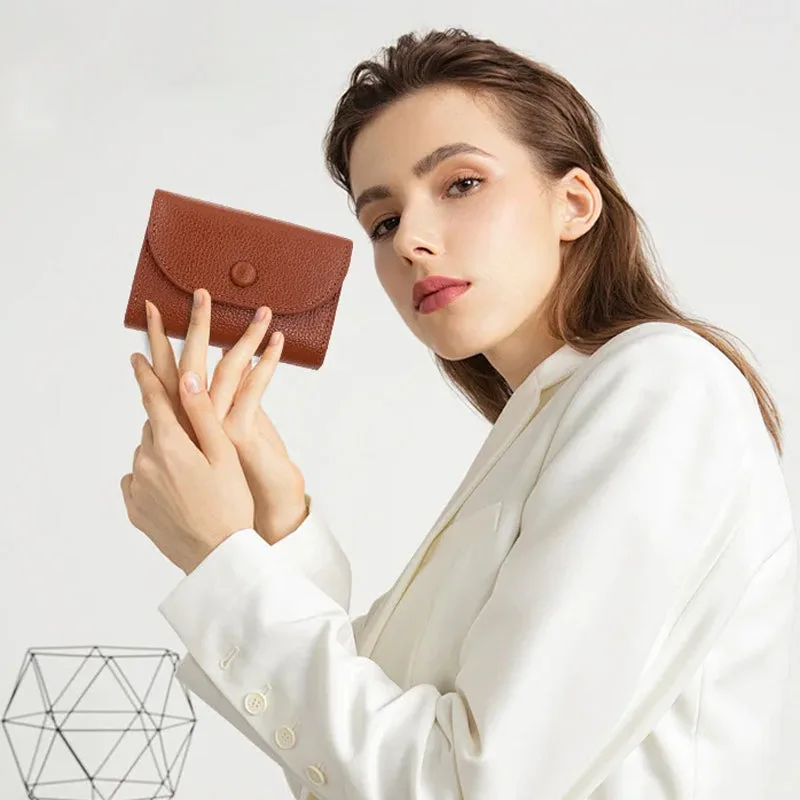 Lychee Pattern PU Leather Short Wallet with Snap Button