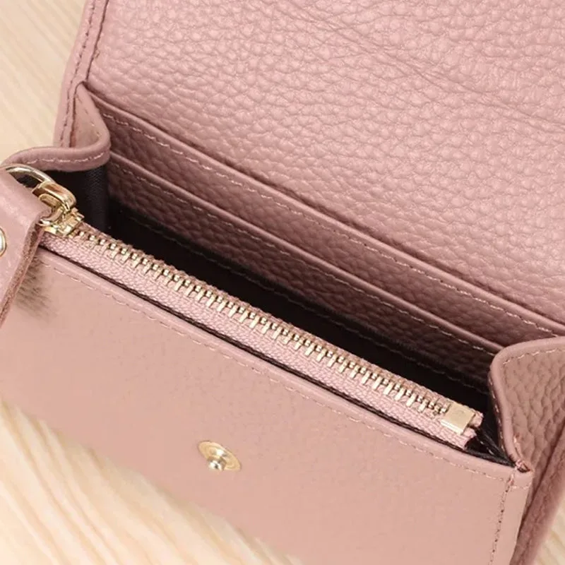Lychee Pattern PU Leather Short Wallet with Snap Button
