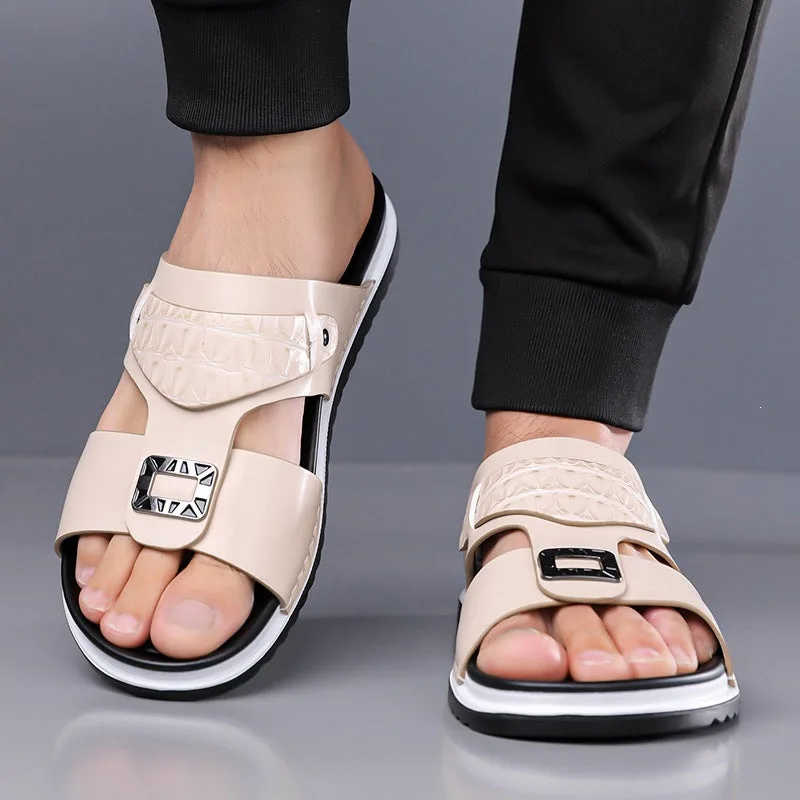 Men’s Faux Leather Slip-On Sandals