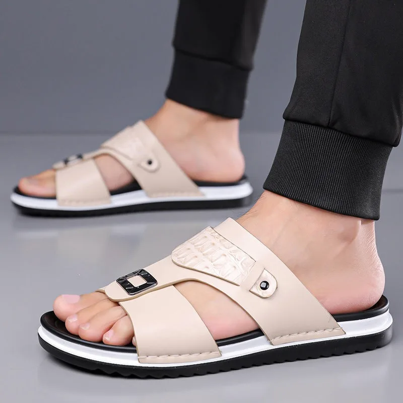 Men’s Faux Leather Slip-On Sandals
