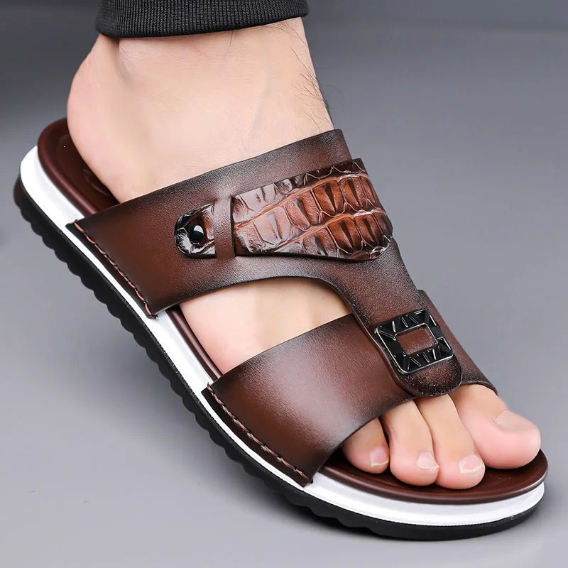 Men’s Faux Leather Slip-On Sandals