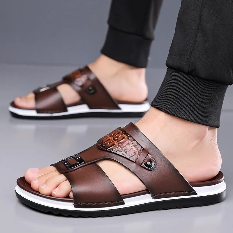 Men’s Faux Leather Slip-On Sandals