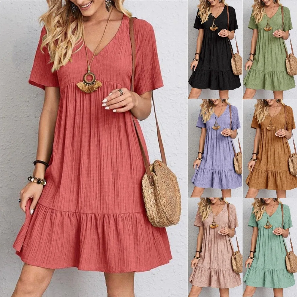Retro V-neck Loose Casual Dress