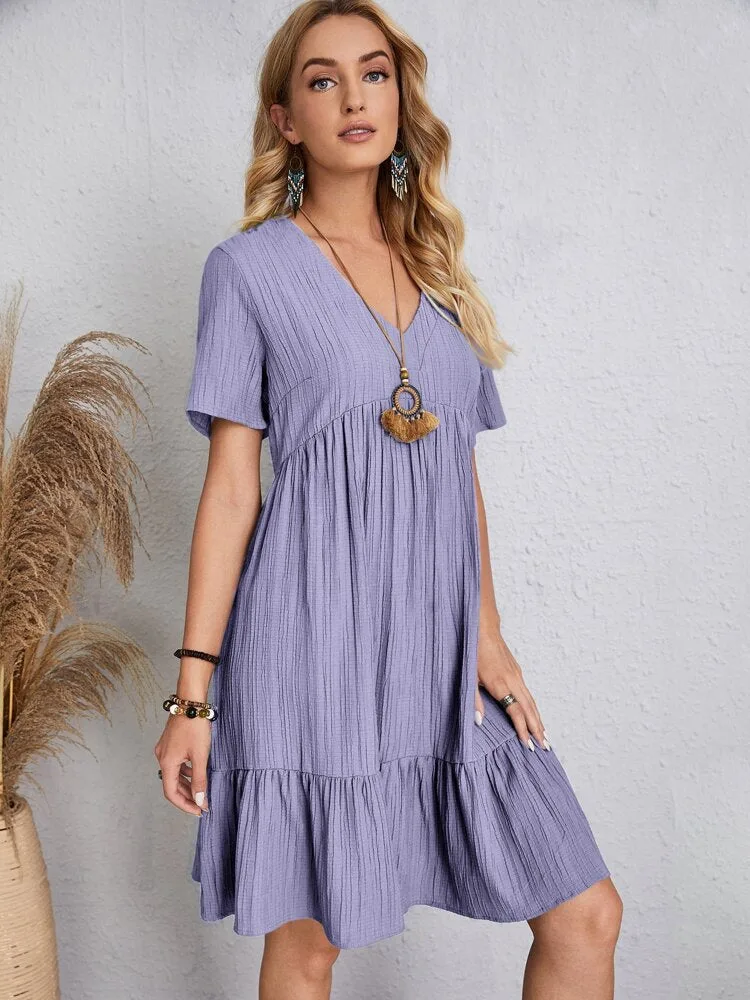 Retro V-neck Loose Casual Dress