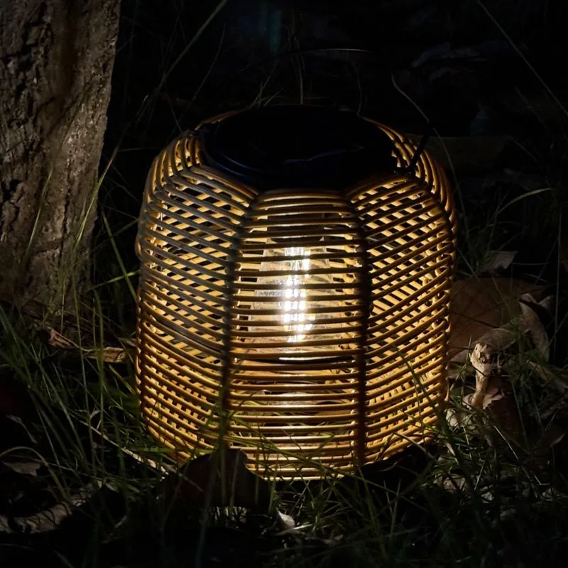 Solar Powered Rattan Lantern Light