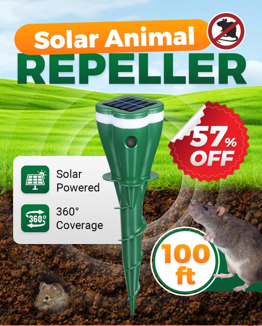 Solar Powered Waterproof Animal Repellent