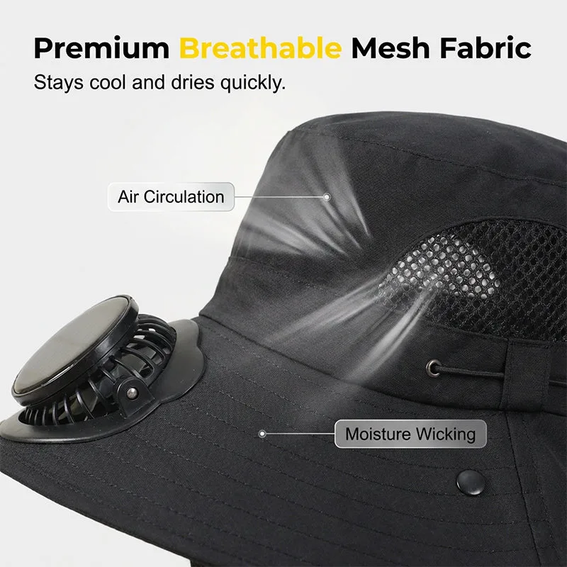 Solar-Powered Wide-Brim Shade Fan Hat