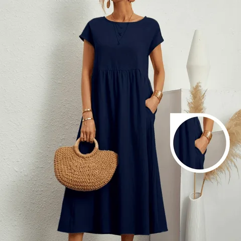 Solid Color Sleeveless Loose Cotton and Linen Pocket Dress