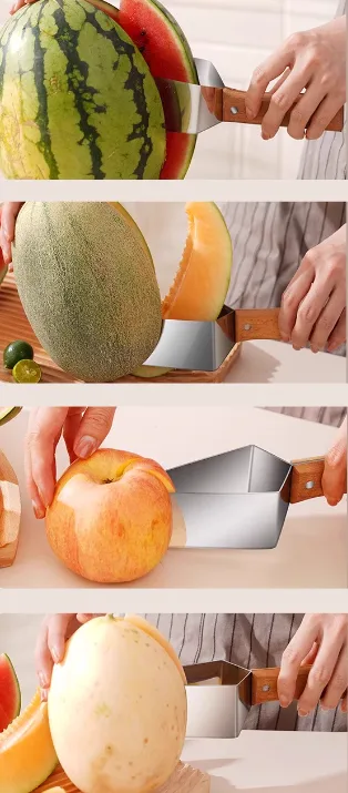 Triangle Stainless Steel Fruit Cutter with Wood Handle for Kitchen