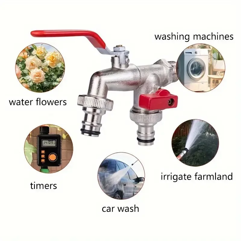 Universal Stainless Steel Double Outlet Garden Faucet