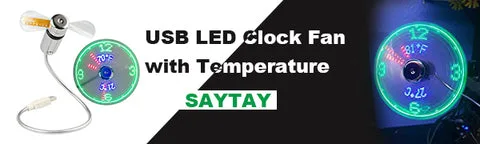 USB Fan with LED Clock Lighting