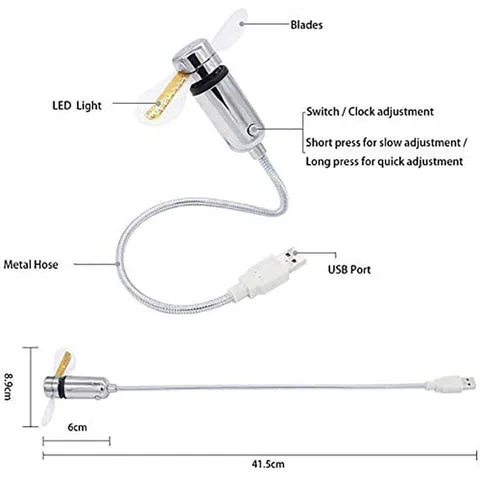 USB Fan with LED Clock Lighting