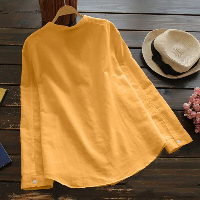 V-neck Cat Print Long Sleeve Blouse