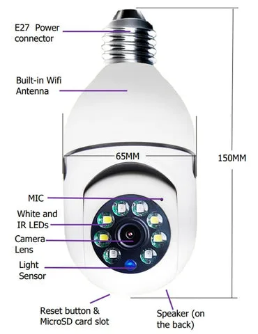 Wireless Wi-Fi Light Bulb Security Camera