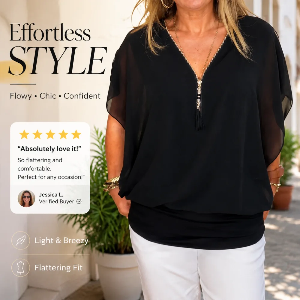 Women’s Chiffon Zip-up Neck Casual Top